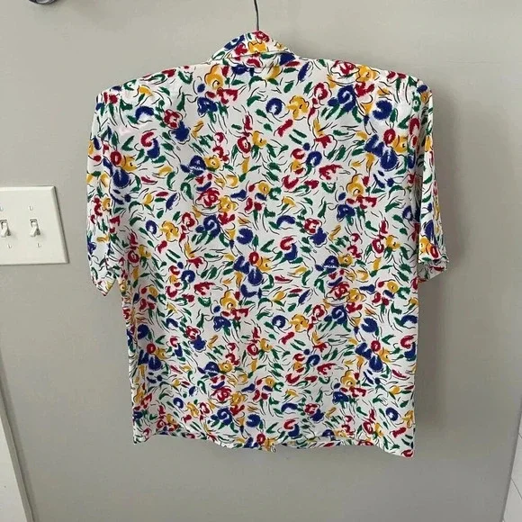 Vintage: Petite Impressions 90s Colorful White Floral Button Up - Size 4 - Picture 10 of 16